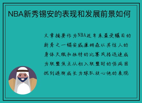 NBA新秀锡安的表现和发展前景如何
