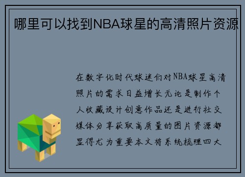 哪里可以找到NBA球星的高清照片资源